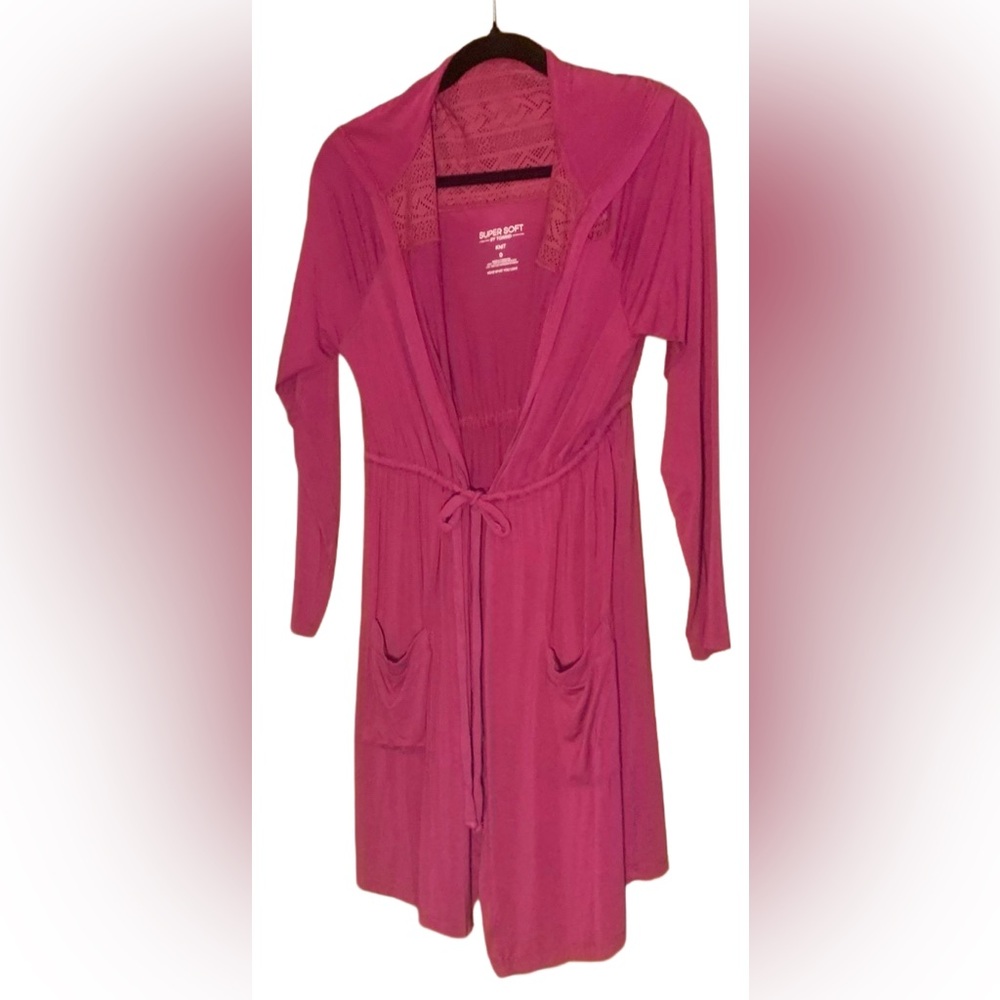 Torrid Super Soft Knit Fuchsia Duster Cardigan Size 0X Lace Detail Cinch Waist
